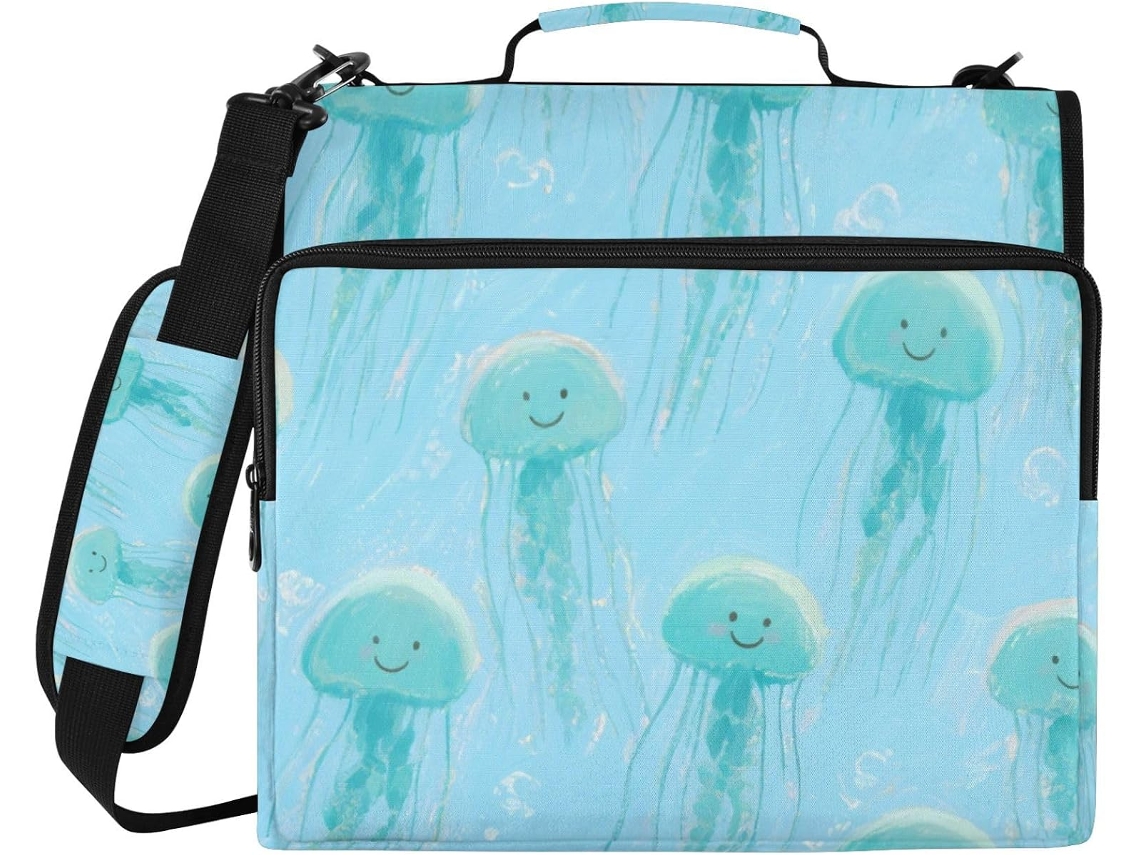 Organizador Fofo com design animado, zíper com 3 argolas e estampa Green Living Water com Alça, organizador de documentos com