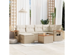 Conjunto de 7 Sofás para Jardim com Almofadas Vime Pe Bege Dkd Home Decor