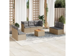 Jogo 8 Peças Sofás Jardim C/ Almofadões Vime Pe Bege Misturado Dkd Home Decor
