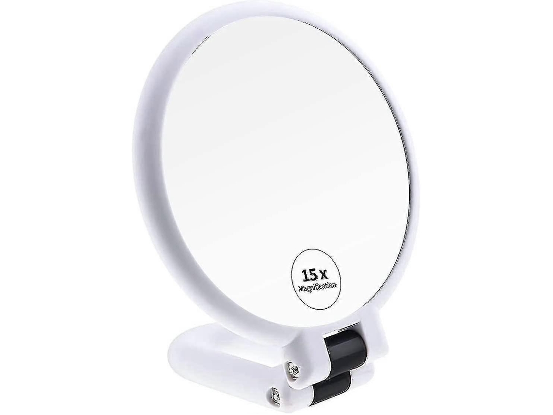 Rebe espejo de Mano Con Base Doble Lado, 15x Aumento, Rotación 360°, Plástico Abs, Multifuncional para Viajes Y Mesa