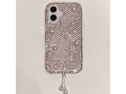 Capa Protetora Para Iphone 16 Com Decoração De Pérolas E Strass E Pingente Rosa