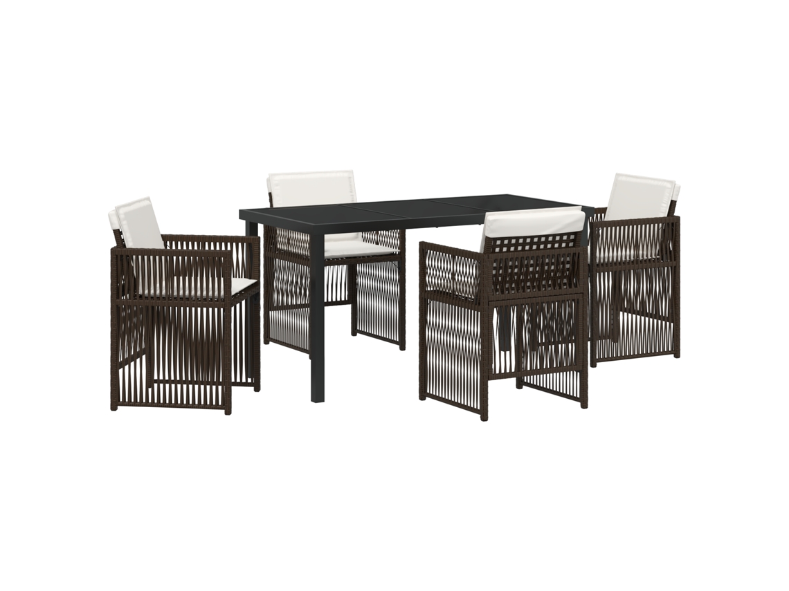Conjunto 5 De Jantar De Jardim Com Almofadas Vidaxl Castanho Rattan Sintético