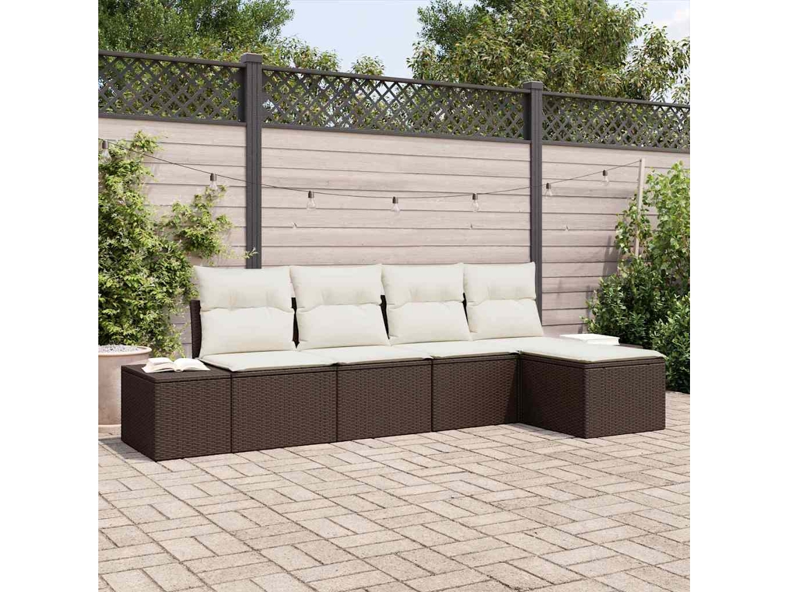Vidaxl Conjunto de Sofá de Jardim 5 Pcs Marrom e Creme Vime Pe