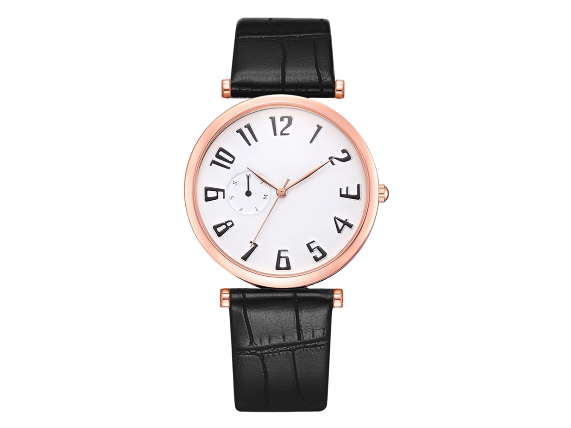 Relógio de pulso unissex casual com mecanismo de quartzo e pulseira de couro sintético (mostrador grande branco na cor ouro rosa).