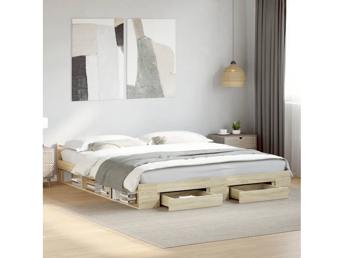 Vidaxl Estrutura De Cama C/ Gavetas Derivados Madeira Carvalho Sonoma