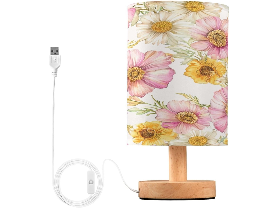 Abajur De Cabeceira Floral Para Quarto, Con Portas de Regamento USB C, Luminária De Mesa Cabeceira, Luminária de De