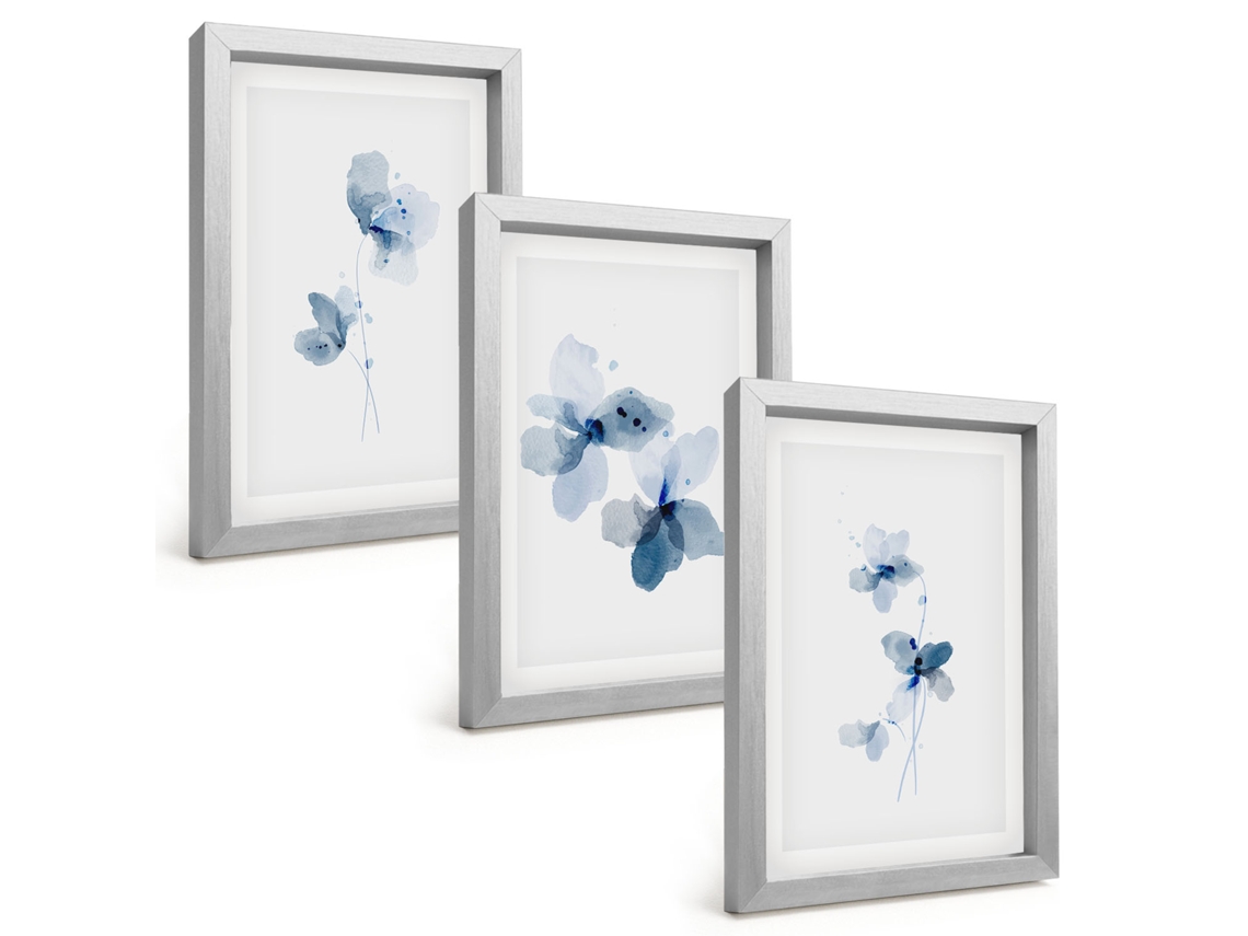 Composição De Quadros Flores Azuis Espelharte (3 Peças 20x30 Cm)