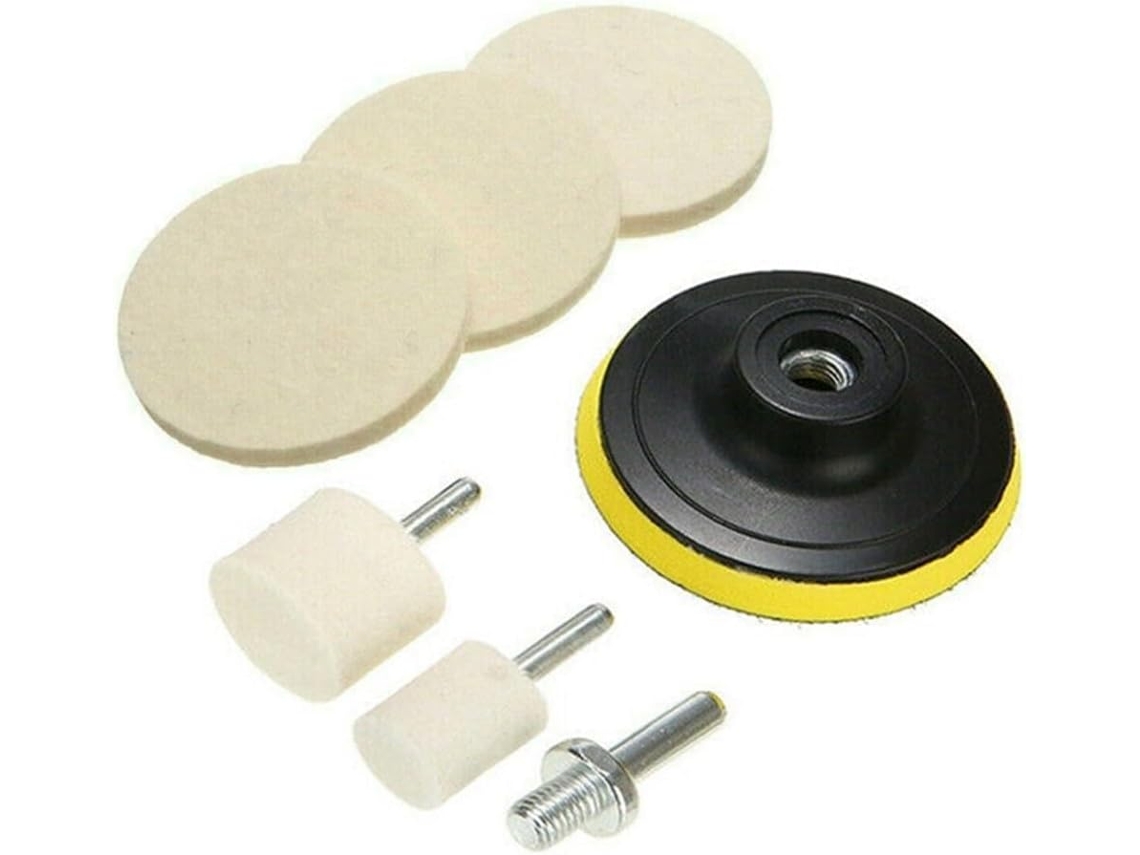 Kit De 7 Peças Para Polimento Automotivo Com Boinas Lã E Removedor