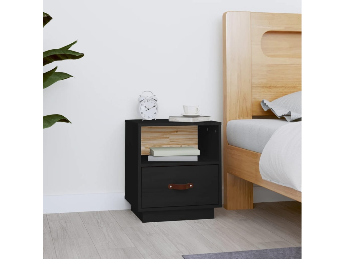 Vidaxl Mesa De Cabeceira 40x34x45 Cm Madeira De Pinho Maciça Preto