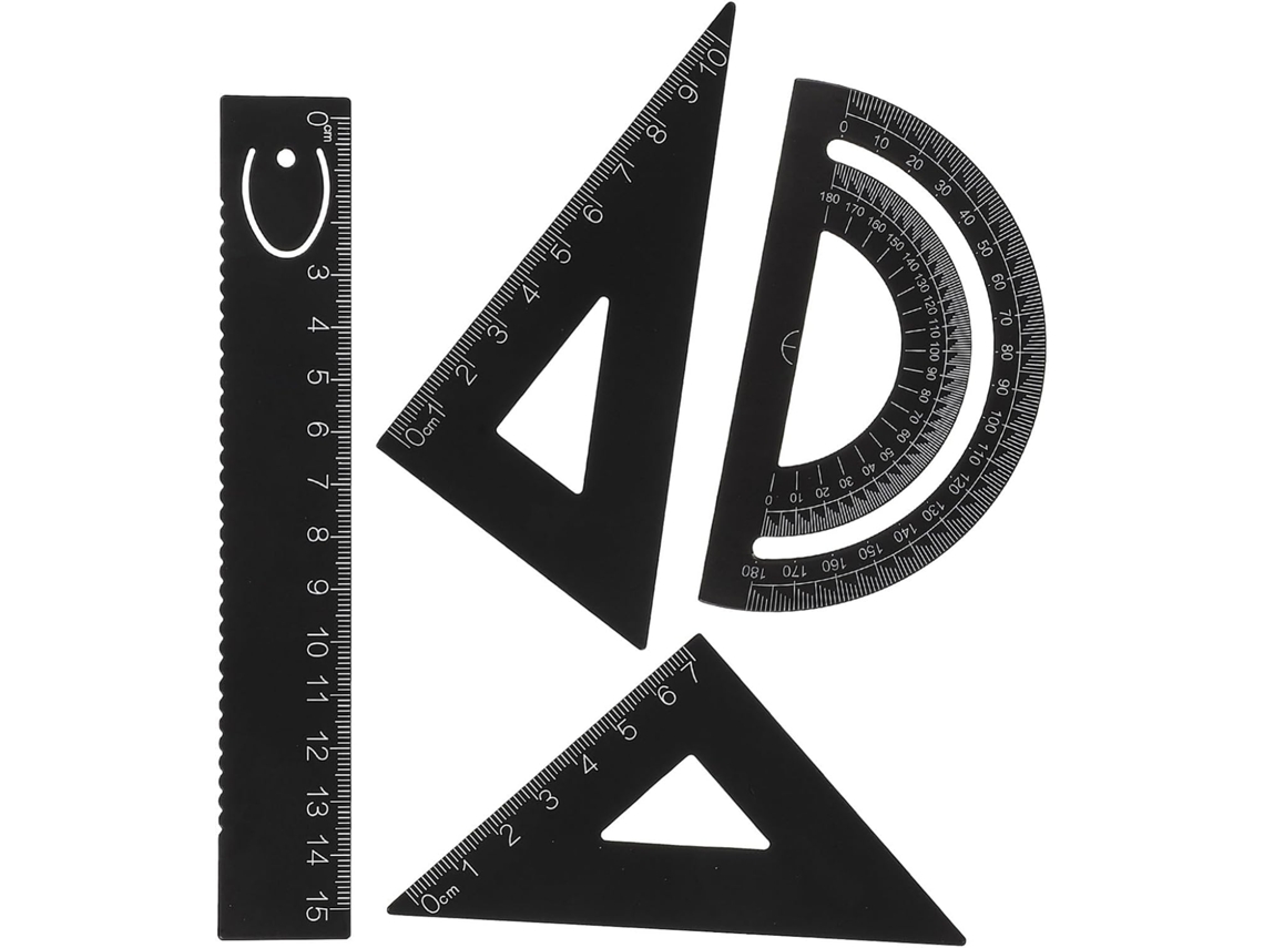 Conjunto De 4 Réguas Metal Preto Para Desenho E Medição