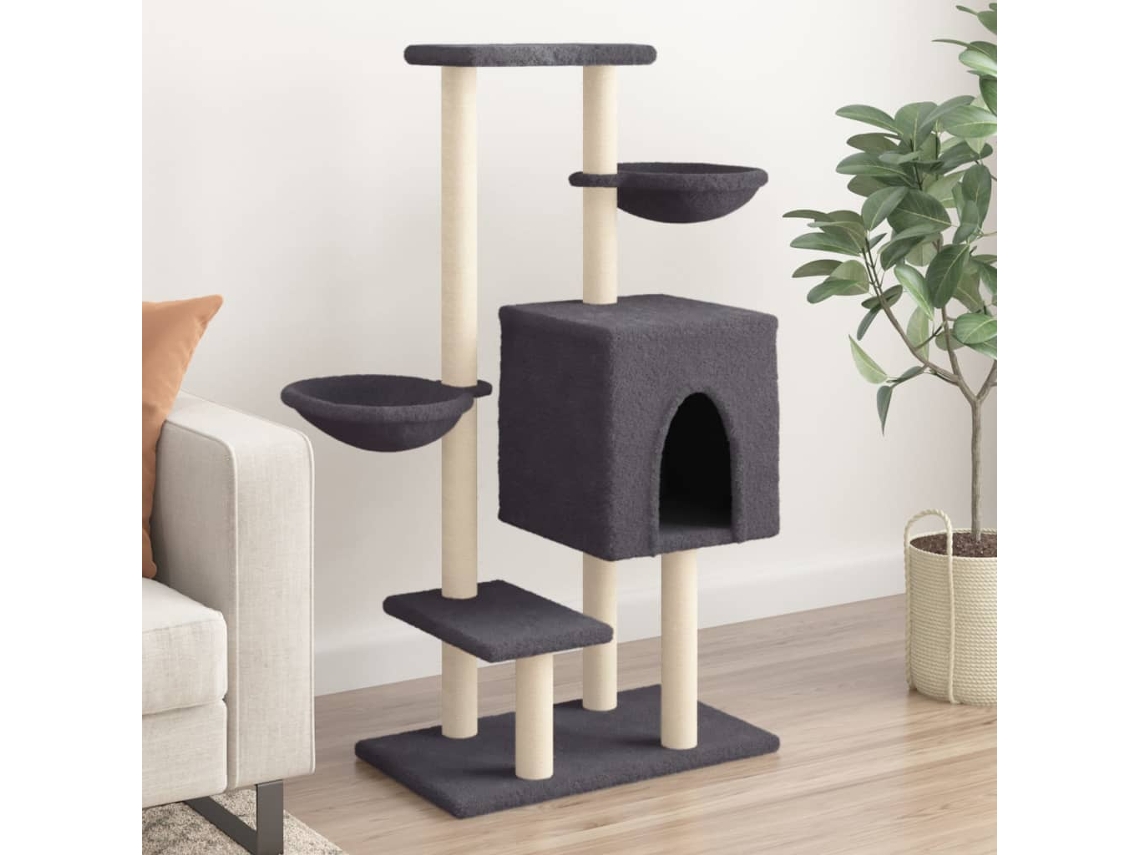 Vidaxl Árvore P/ Gatos C/ Postes Arranhadores Sisal 117cm Cinza-escuro