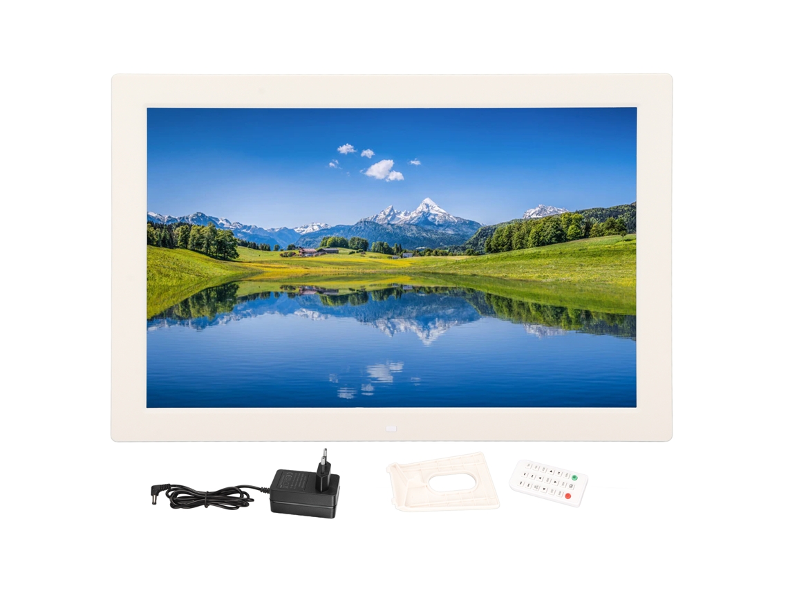 Moldura Digital 17 Polegadas Led 1610 Com Controlo Remoto Funções Múltiplas 100 240v Branco