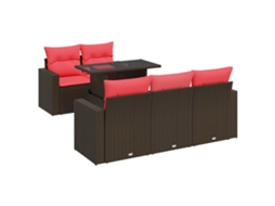 Conjunto 6 Sofás Jardim C/ Almofadões Vime Vidaxl Pe/acácia Castanho