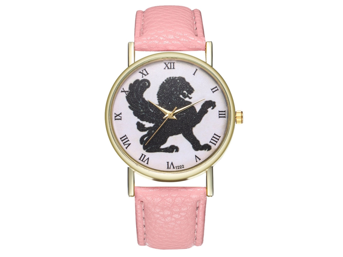 Relógio unissex retrô com pulseira de quartzo em couro sintético, rosa.
