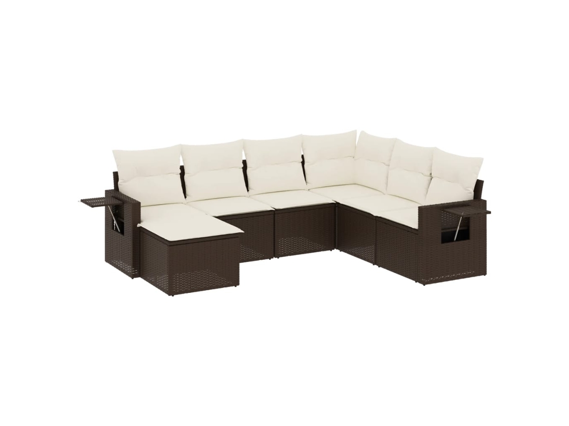 Conjunto de 7 Sofás de Jardim com Almofadões Vime Pe Castanho MAISON EXCLUSIVE (7 pcs)