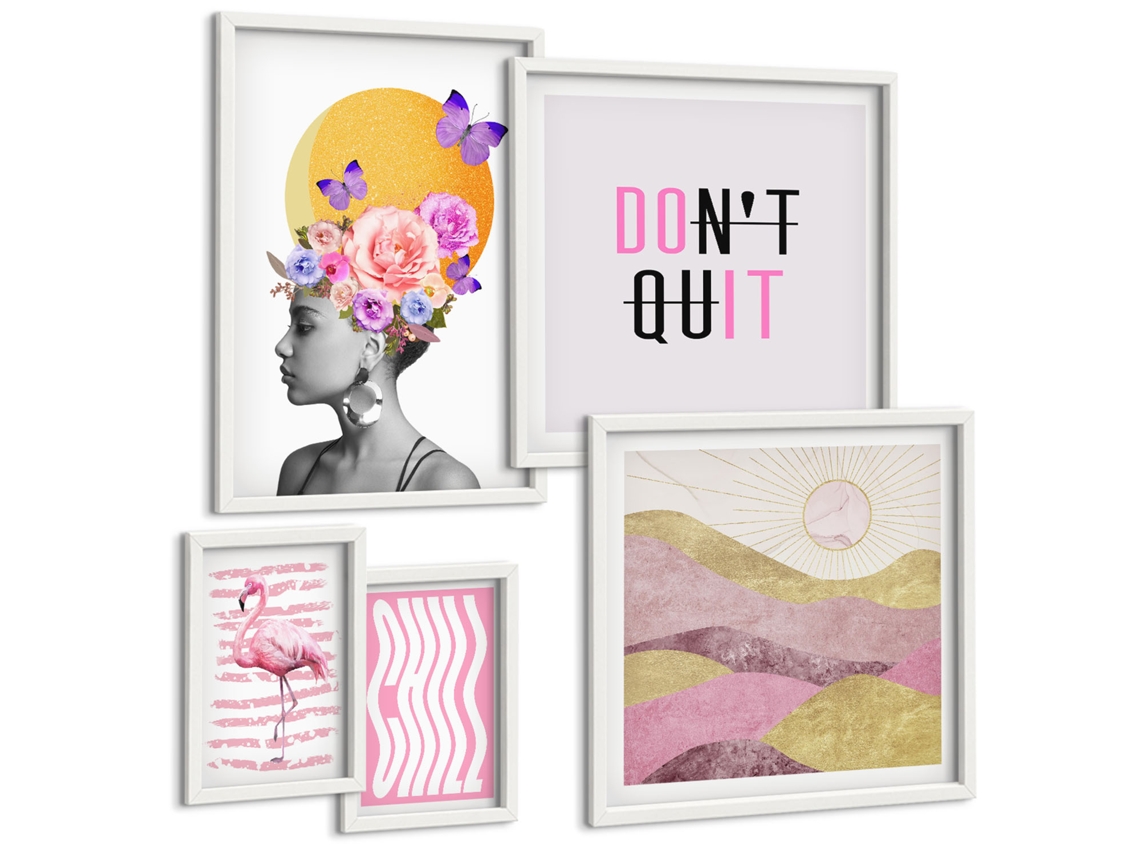 Um Conjunto De Imagens Decorativas Em Uma Moldura Vista Relaxante, Buda, Zen Moldura Branca Pinturas De Quarto Espelharte (conjunto De 5 Imagens)