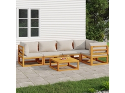 6 pçs Conjunto Lounge De Jardim Madeira C/almofadões Cinza Claro Dkd Home Decor