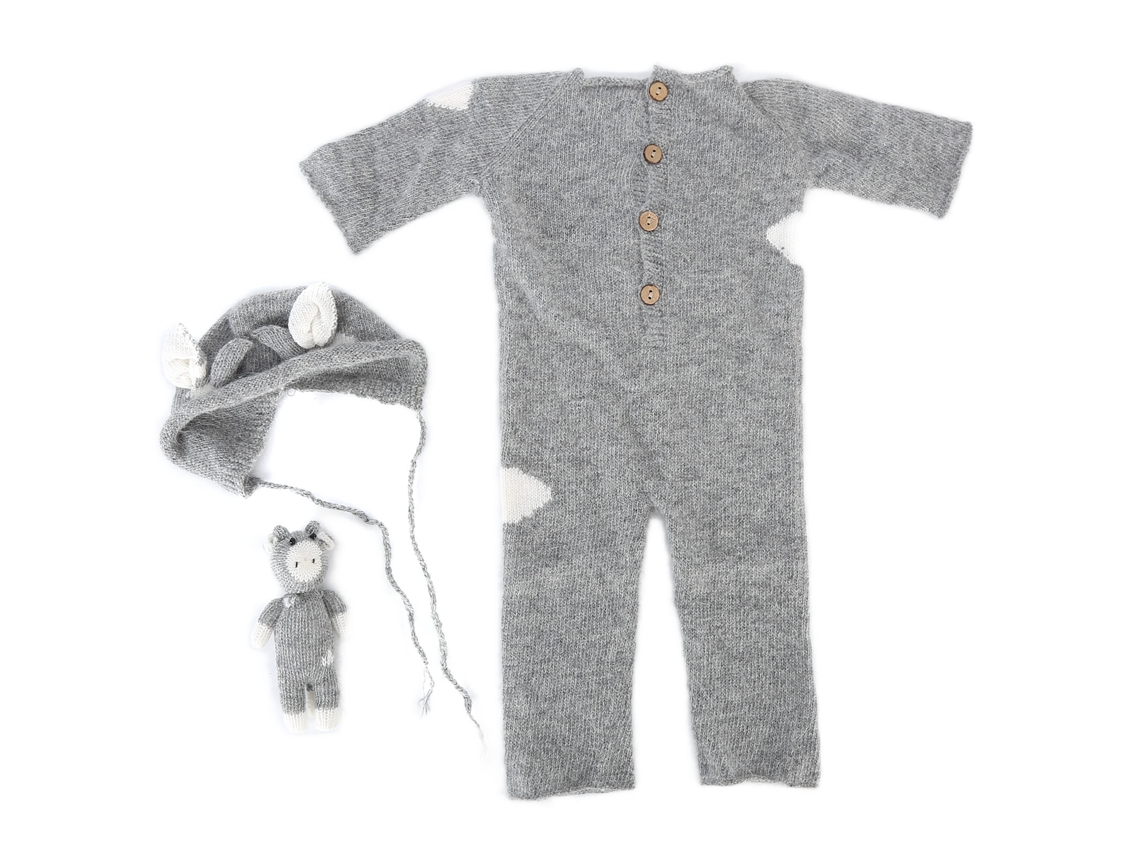 Traje De Tejido Suave Para Fotografía De Bebé Com Boné E Brinquedo, Conjunto De Acessórios Para Recém-nascidos, Cor Cinza