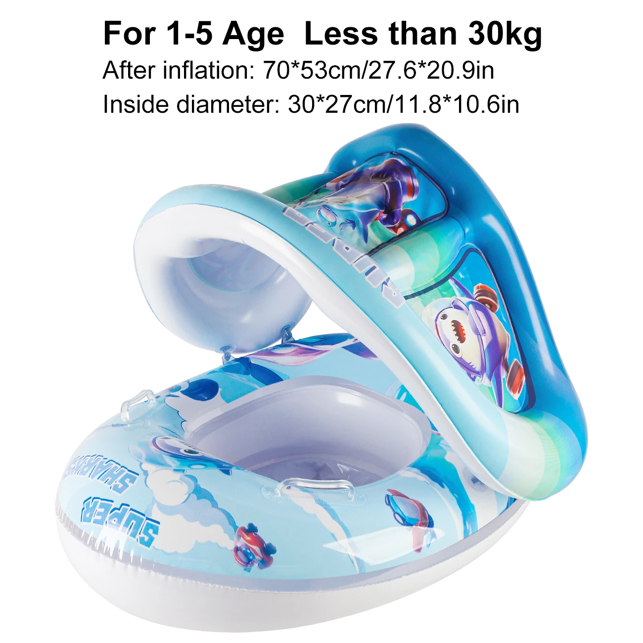 Boia inflável para piscina com proteção solar, ideal para bebês e crianças pequenas.
