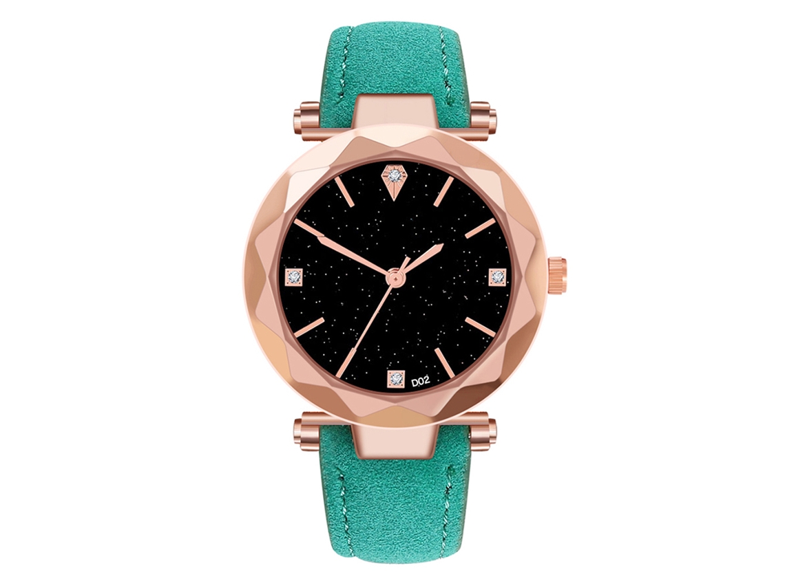 Relógio de Pulseira Feminino de Quartzo com Couro Pu Mostrador Redondo Elegante Casual Verde