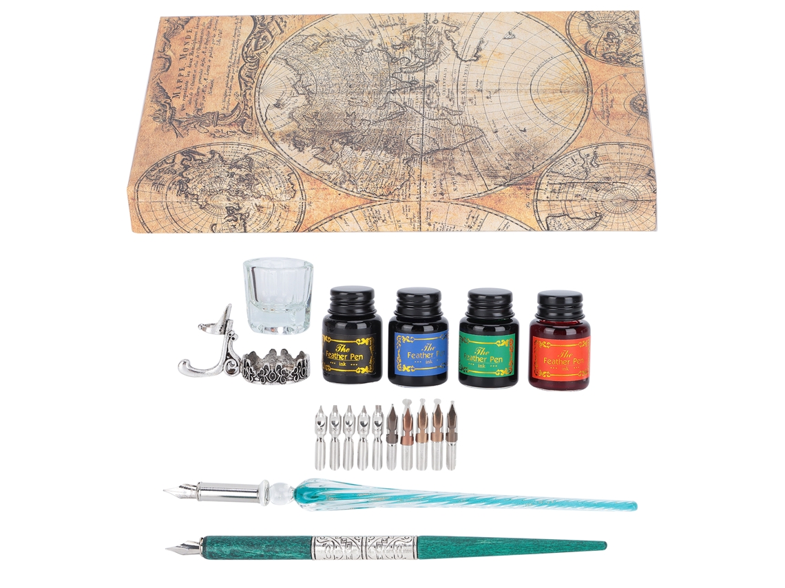 Kit de caneta tinteiro 24x13,5x4,3cm com pontas planas e redondas e suporte para tinta para desenho de caligrafia.