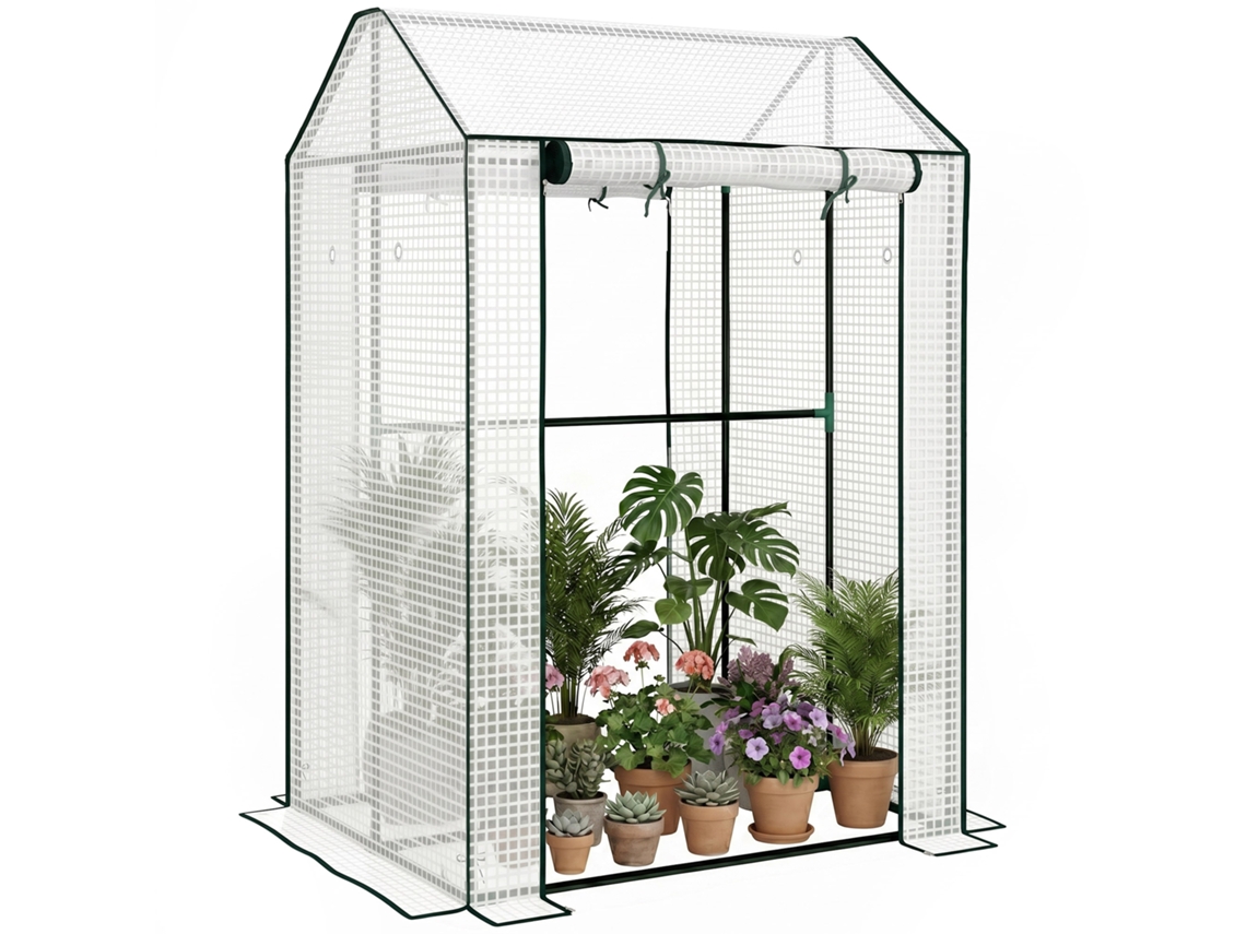 Estufa De Jardim Estufa Fria, Resistente Às Intempéries, Com Porta De Enrolar, 100 Cm X 80 Cm X 150 Cm, Branco + Verde