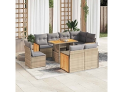 Vidaxl 9 Pcs Conjunto Sofás Jardim Com Almofadões Vime Pe/acácia Bege