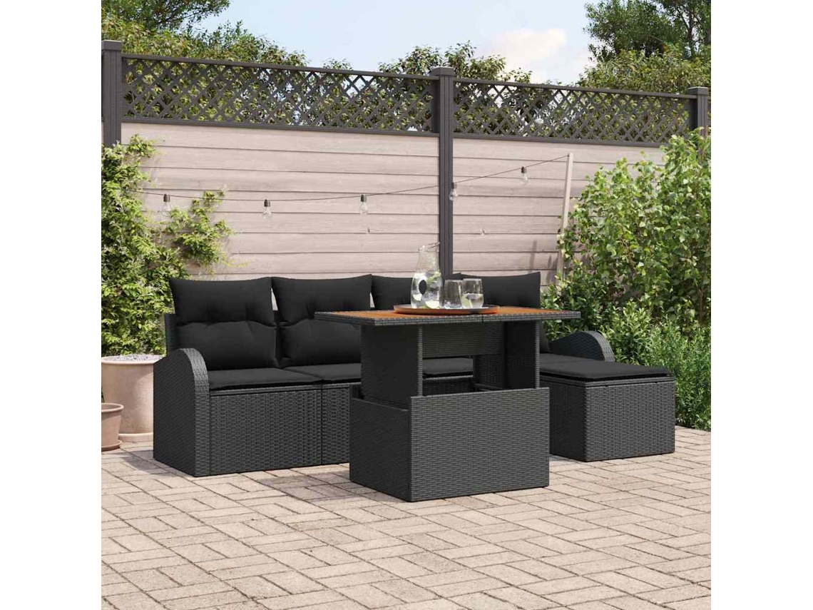 Vidaxl Conjunto de Sofá de Jardim 6 Pcs Preto Rattan Sintético