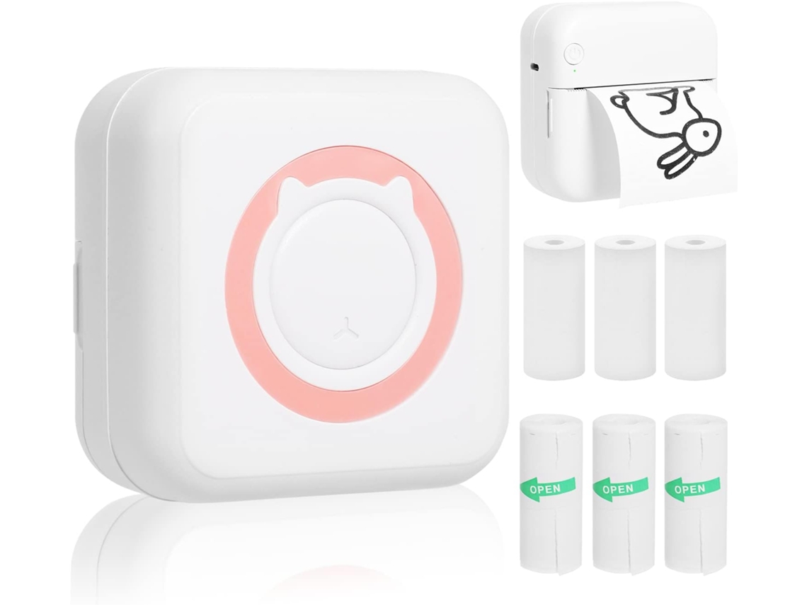 Impressora térmica portátil sem fio Slowmoose com Bluetooth, 5 rolos de adesivos e 5 rolos de papel térmico