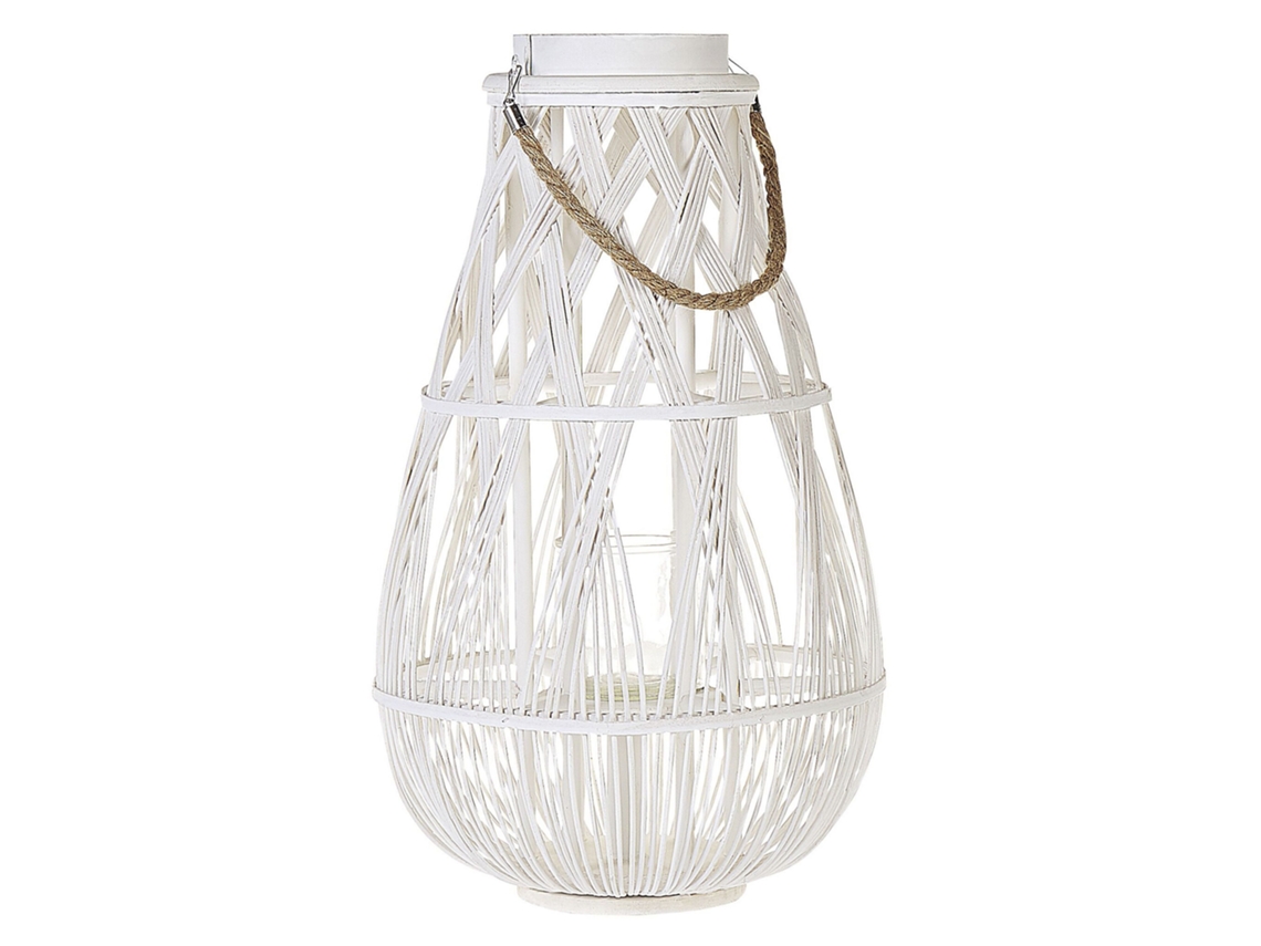 Linterna Alta De Madera Natural Beliani Tonga De Bambú Blanco 34x34x56