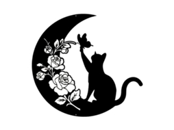 Decoração de Parede Gato e Lua em Metal para Sala de Estar, Preto, 1 Peça LAXISCREED