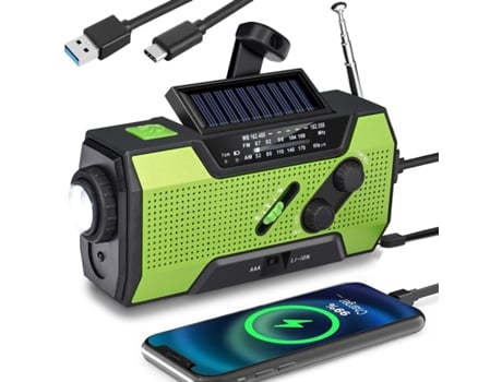 Rádio de emergência com manivela DG-090 (2000 mAh), verde