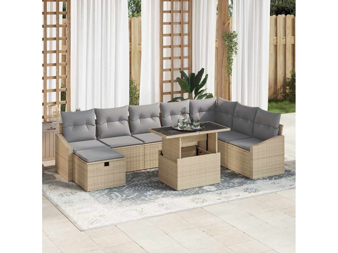 Vidaxl Conjunto De Sofá De Jardim 9 Unid. Vime Pe