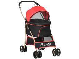 Carrinho para Cães e Gatos Até 10 Kg, Dobrável em Alumínio Leve, Khaki, com Almofada, Janelas de Rede, Portas e Cesto.