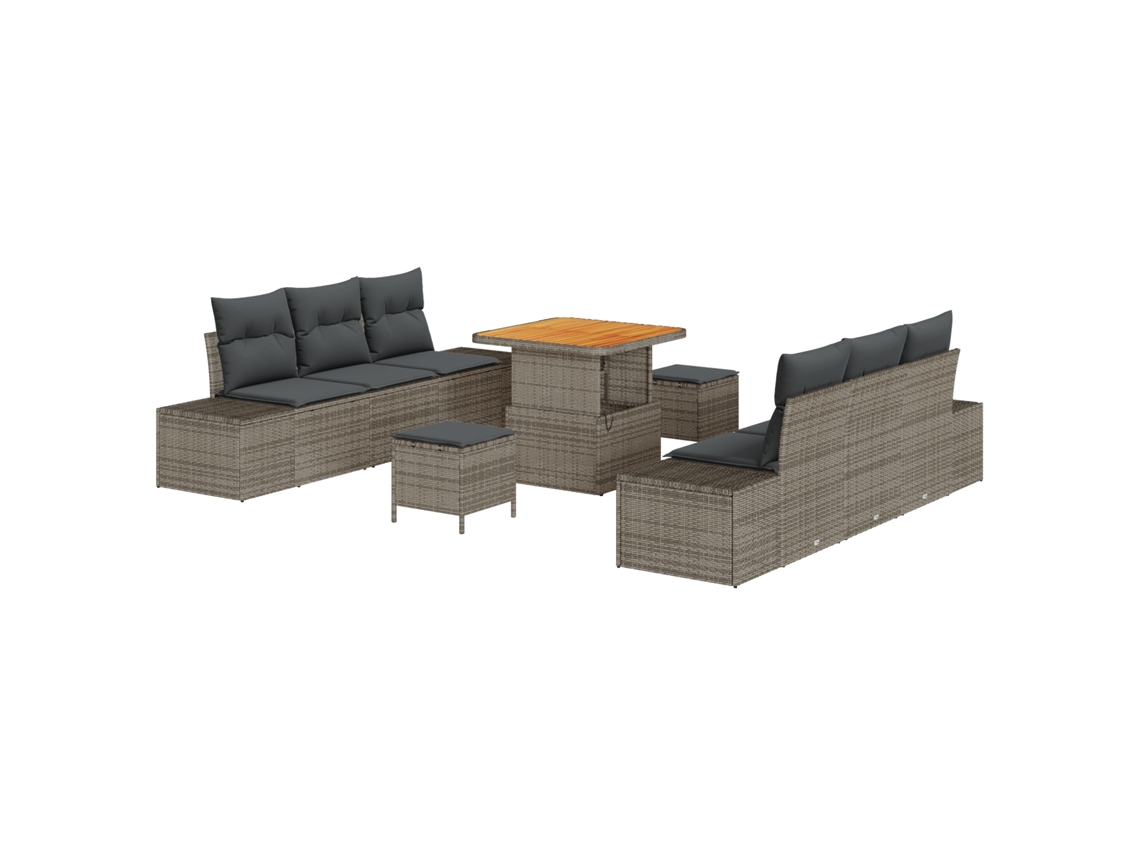 Conjunto 9 Conjunto De Sofá De Jardim Vidaxl Cinzento-claro Vime Pe (80 X 80 X 71 Cm)