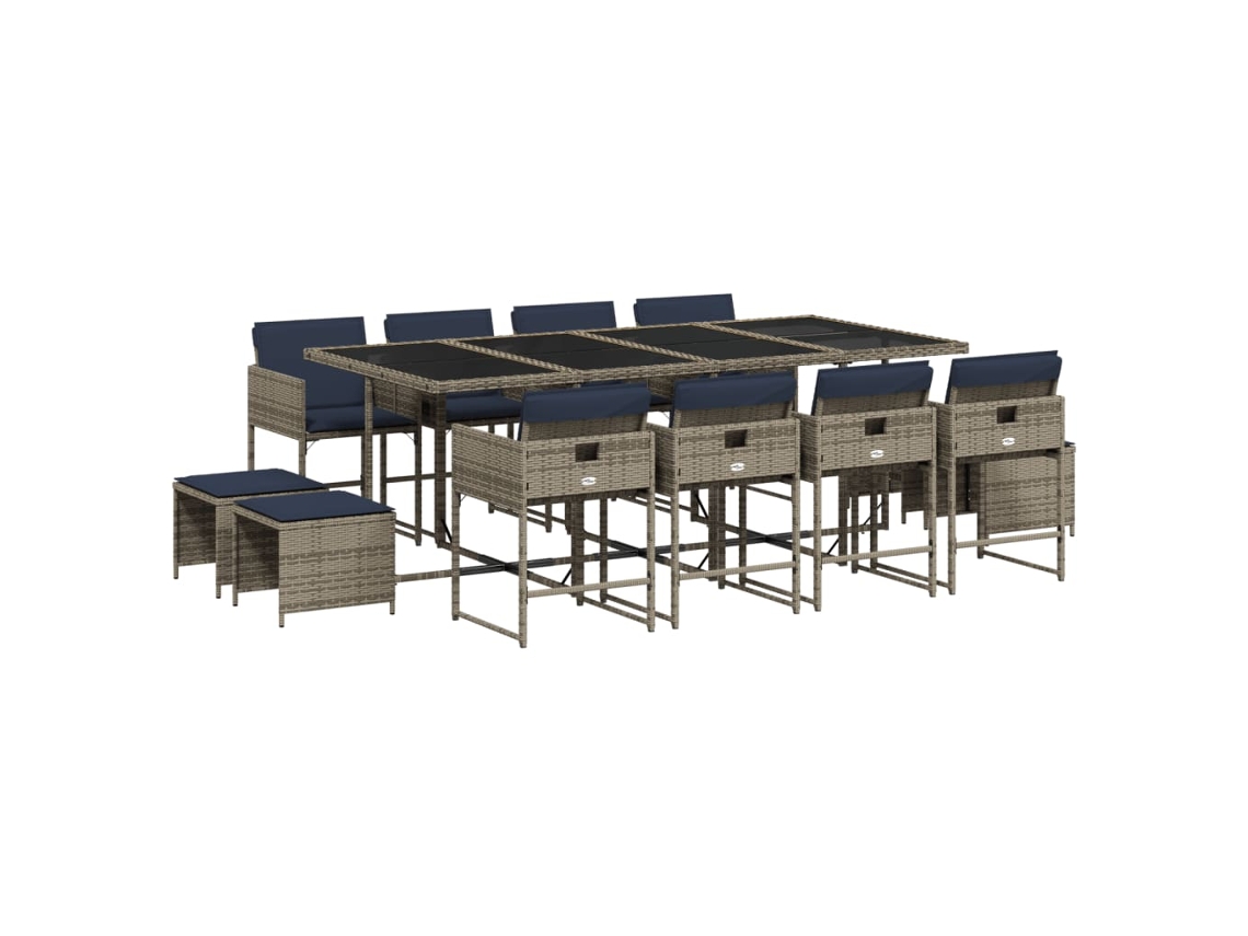 Conjunto de Jantar para Jardim com 13 Peças e Almofadas em Rattan Sintético Cinza MAISON EXCLUSIVE