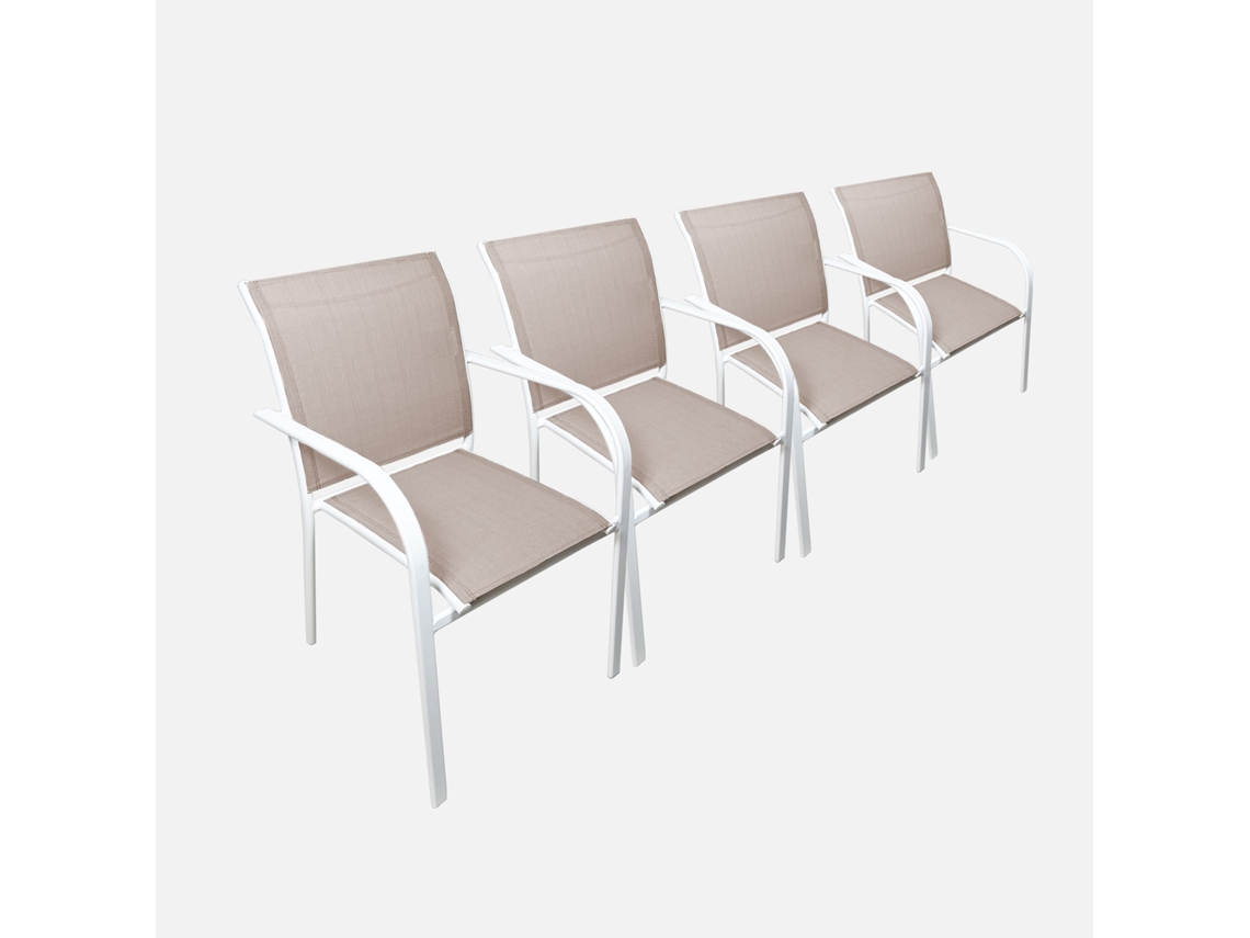 Cadeira De Jardim Em Alumínio E Textileno, Set De 4, Branco Sweeek