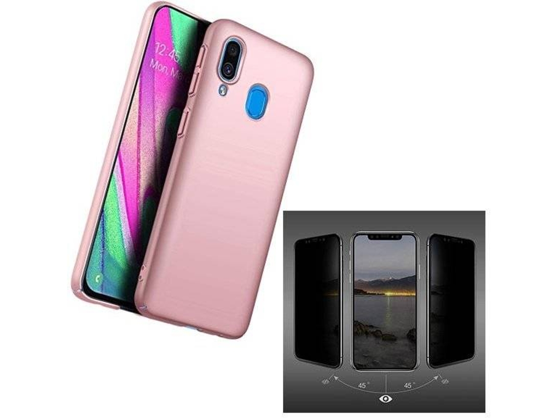 Kit Capa e Película 5D Anti-Spy Samsung Galaxy A40 SlimShield Rosa