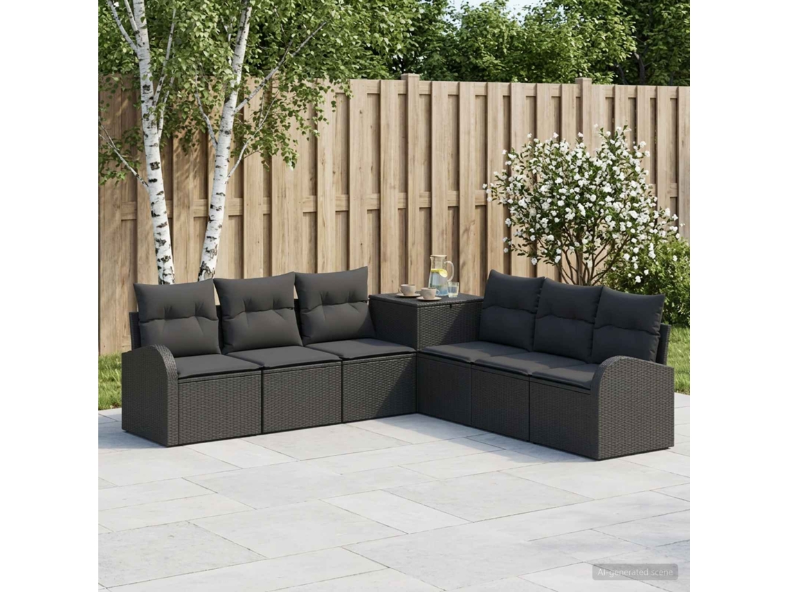 Vidaxl Conjunto De Sofás 7 Unid. Preto Rattan Poliéster E Aço