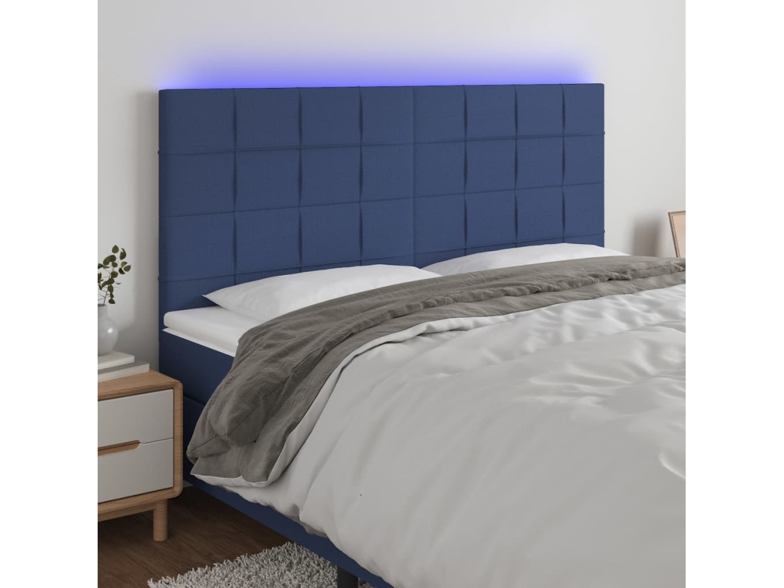 Vidaxl Cabeceira de Cama C/ Luzes Led Tecido 180x5x118/128 Cm Azul