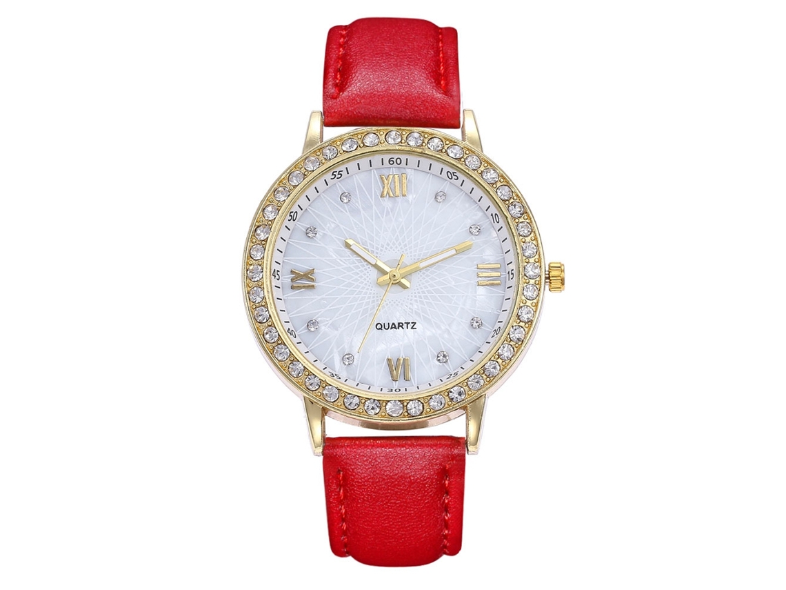 Relógio de Quartzo com Pulseira de Couro Simples Moderno Elegante Decoração de Mão Vermelho
