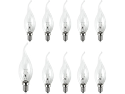 Rebe 10 Lâmpadas de Velas Parafusadas Pequenas 25w E14 240v Ponta de Chama Clara Vida Útil 5000h A++ e para Lâmpadas Punta Curvada 25w