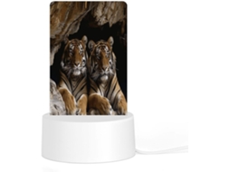 Luminária noturna LED acrílica plug and play com base de plástico, estampa de tigre em caverna.