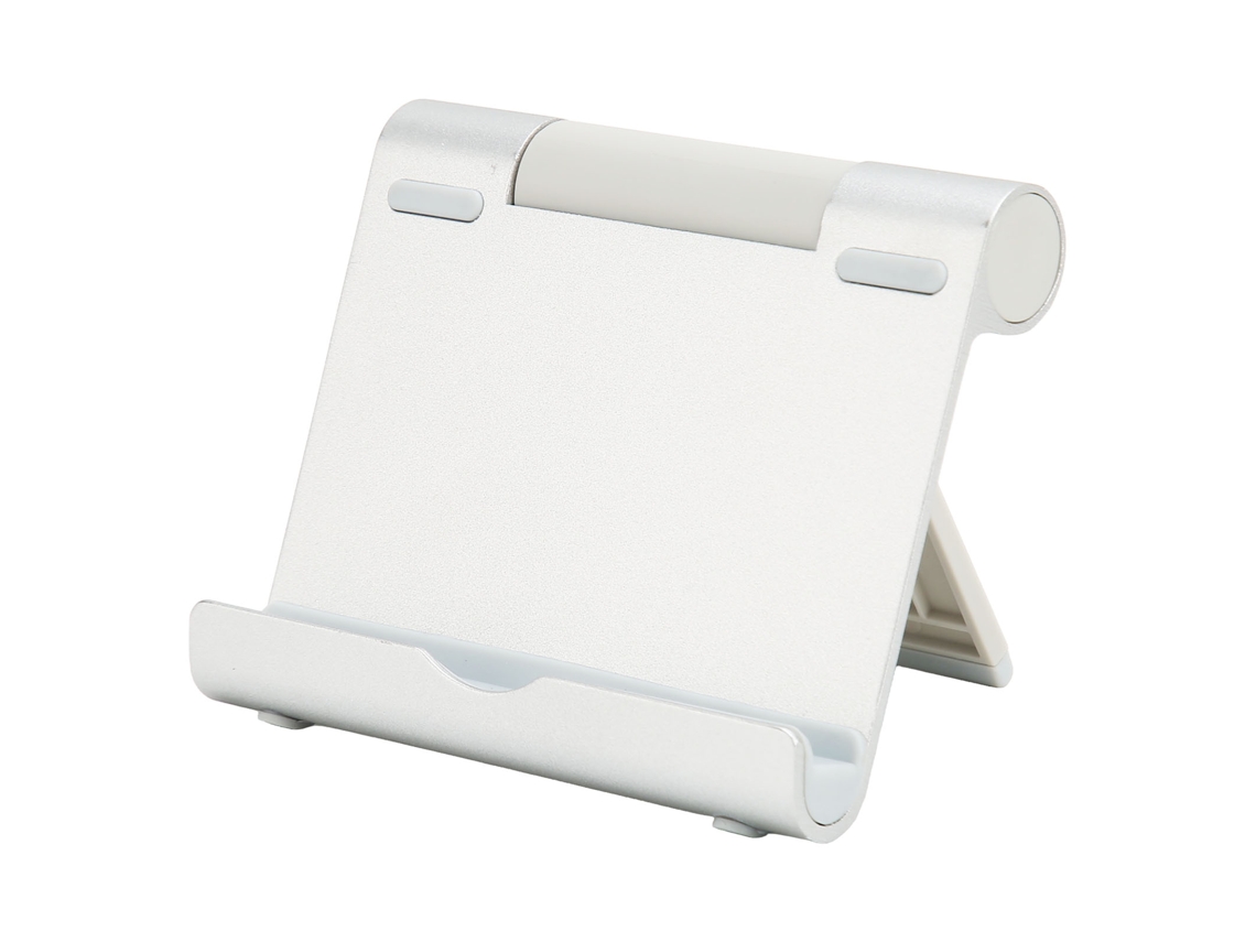 Suporte Para Telefone Tablet Giratório 180° Plegável Alumínio Silicone 5kg Para Escritório Prata