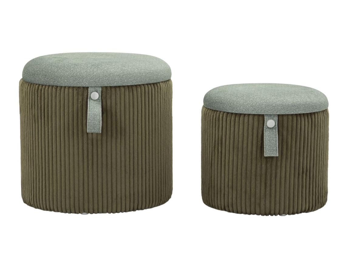 Pufe Com Recipiente Bolzano Verde Conjunto 2 Un. Cm Ø 38x38-32x28