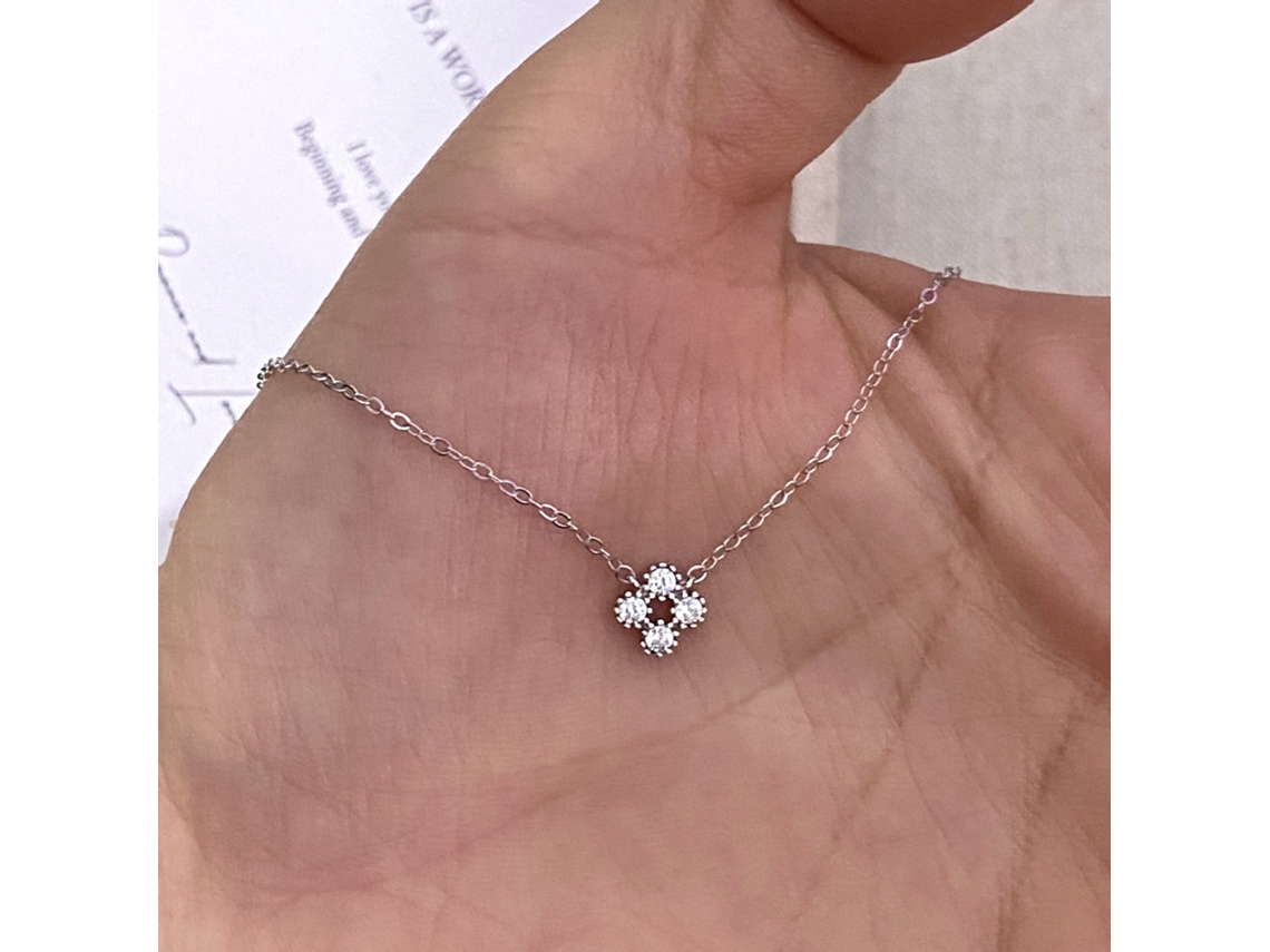 Colar com Design Luxuoso, Mini Folha de Quatro Pétalas, Delicado e Elegante MDUG (prata Branco dourado)