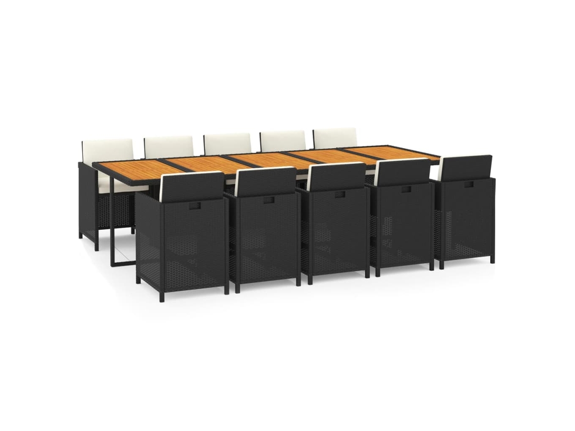 Maison Exclusive - 11 Pcs Conjunto Jantar P/ Jardim C/ Almofadões Vime Pe Preto