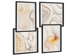 Um Conjunto De Imagens Decorativas Em Uma Moldura Peônias Rosa, Geométrico Moldura Preta Quadros Para O Escritório Espelharte (conjunto De 4 Imagens)
