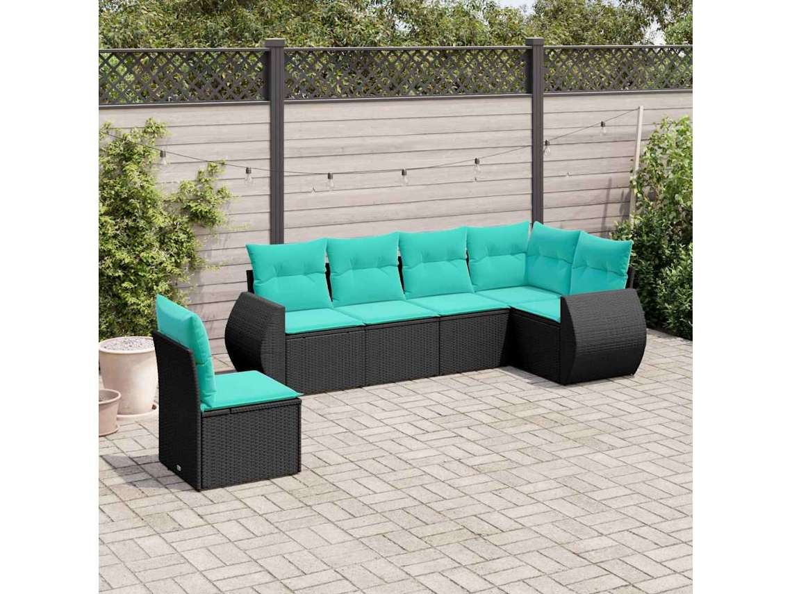 Vidaxl Conjunto De Sofá De Jardim Com 6 Peças E Almofadas Em Rattan Sintético Preto