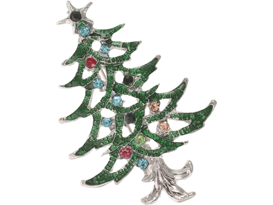 Broche De Árvore De Natal Em Pedra, Vidro E Cristais, Estilo Retrô.